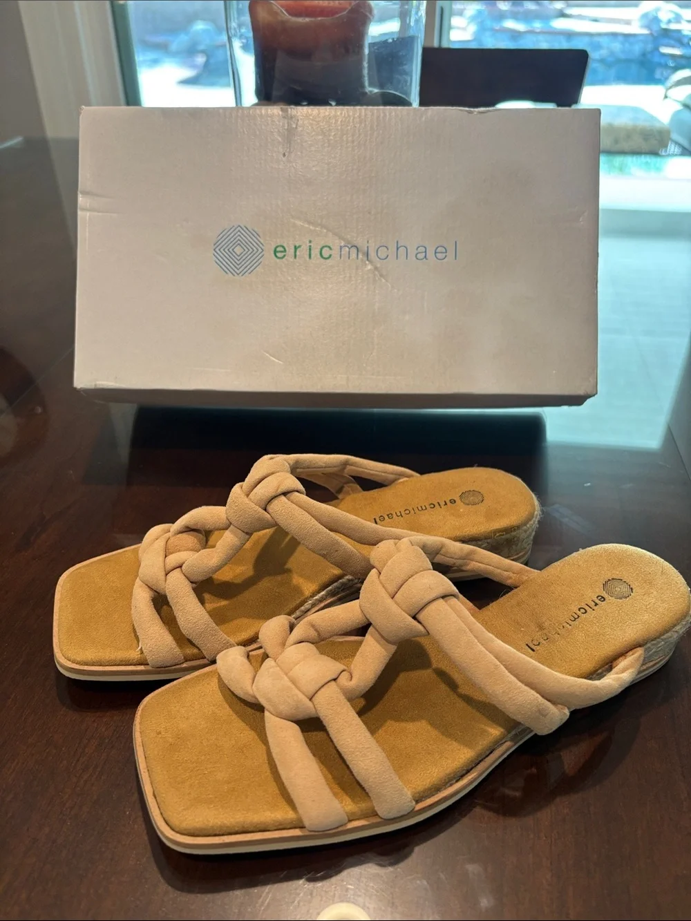 Eric Michael Braided Hope Slide Sandals in Beige size 7